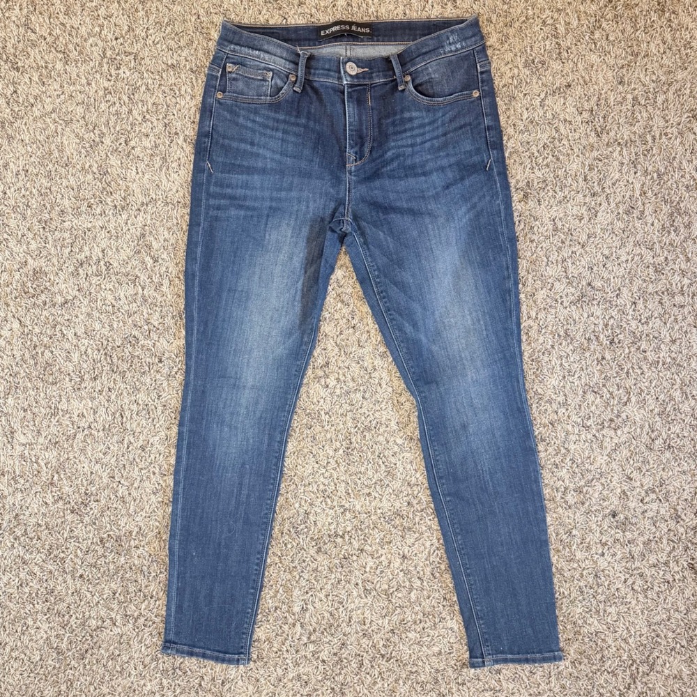Express Mia Mid Rise Legging Jeans Womens 8s Dark Wash Blue Slim Stretch 400268